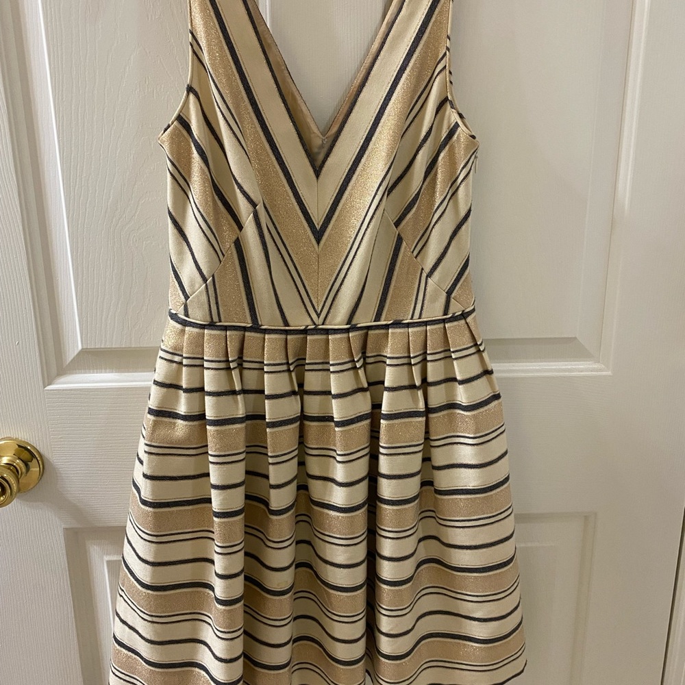 J Crew Factory Schuyler Candy Wrap Dress V-Neck Fit & Flare Stripe Metallic Sz 0